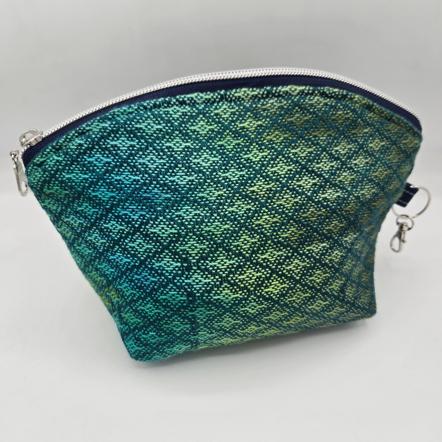 Curved Zipper Bag | Handwoven + Cotton | Sea Turtles and Ocean Greens | Medium