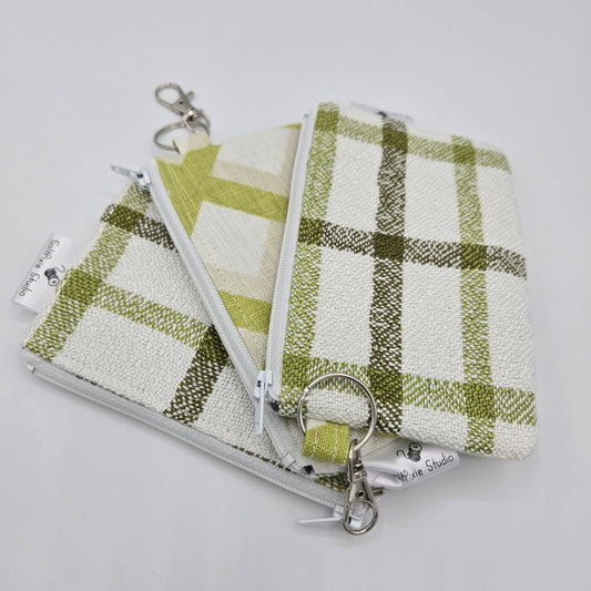 Mini Zipper Pouch | Handwoven Cotton & Tencel | Olive and Lime Stripes