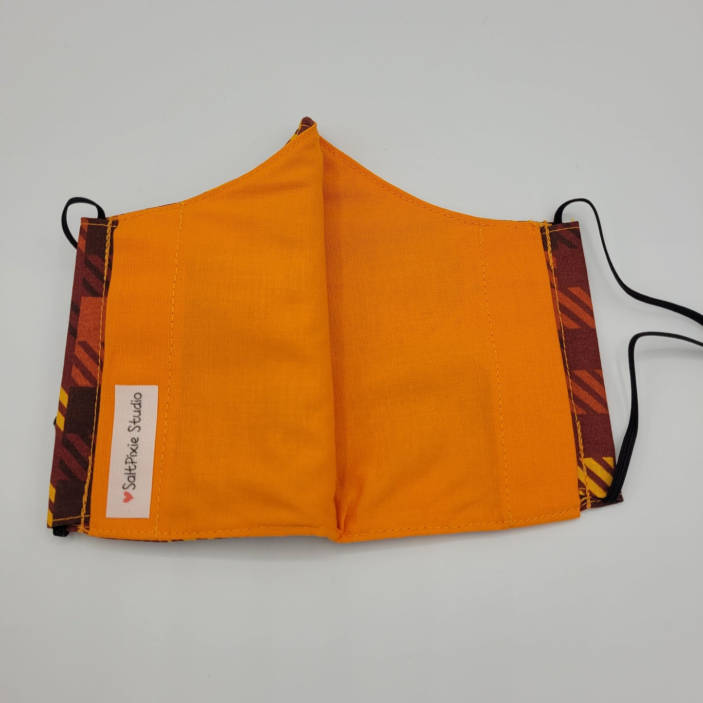 Cotton Face Mask w/ Filter Pocket | Adjustable Tie Ear Loops | Checkered Orange | Washable Mask