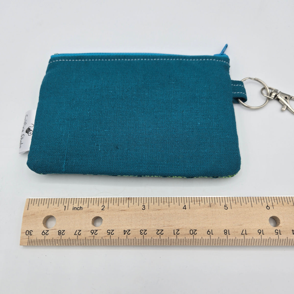 Mini Zipper Pouch | Handwoven Cotton & Tencel | Turquoise & Green Diamonds