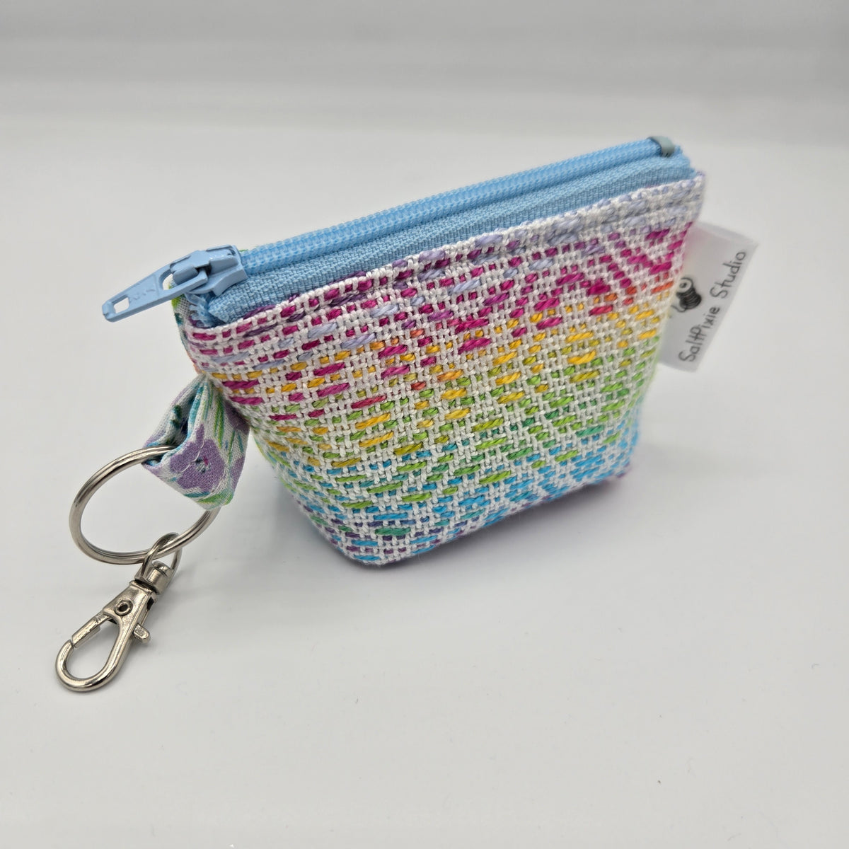 Super Tiny Mini Zip Clip Pouch | Handwoven & Tencel | Rainbow Gradient