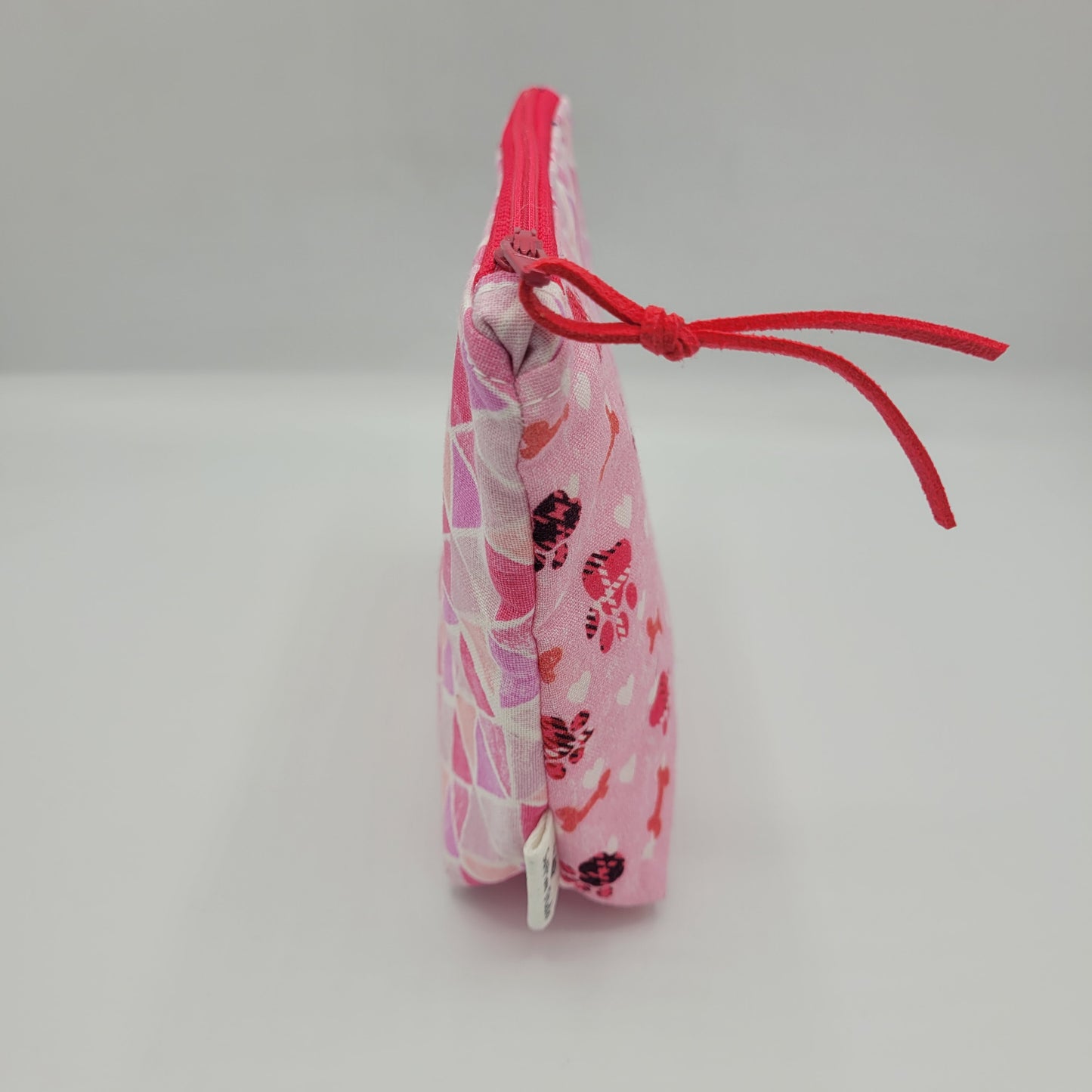 Vertical Split Panel Pouch | Cotton | Geometric Pink Paws | Small