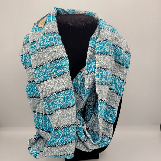 Cowl | Turqouise & Sky Blue Stripes | Rayon & Tencel Blend | Twisted Mobius Cowl