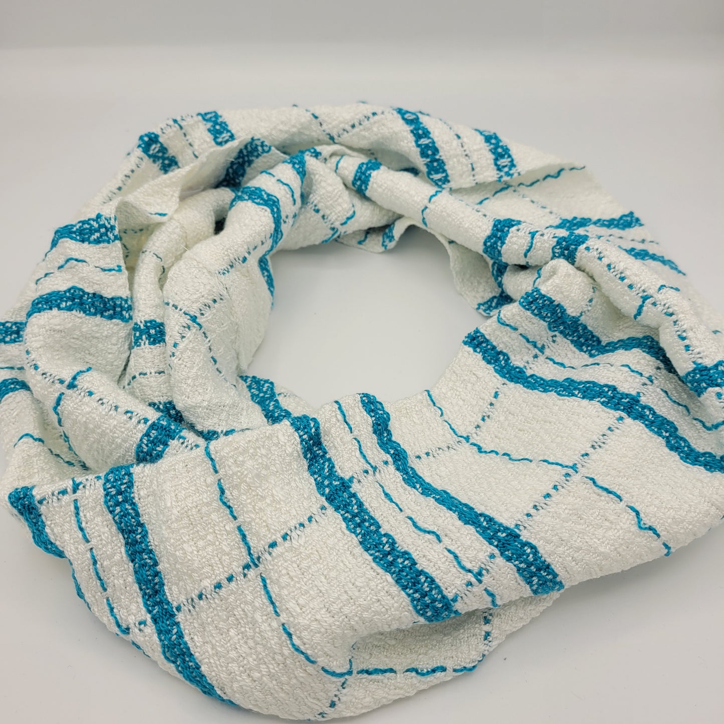 Cowl | Blue Thick & Thin Lined Stripes | Rayon & Tencel Blend | Twisted Mobius Cowl