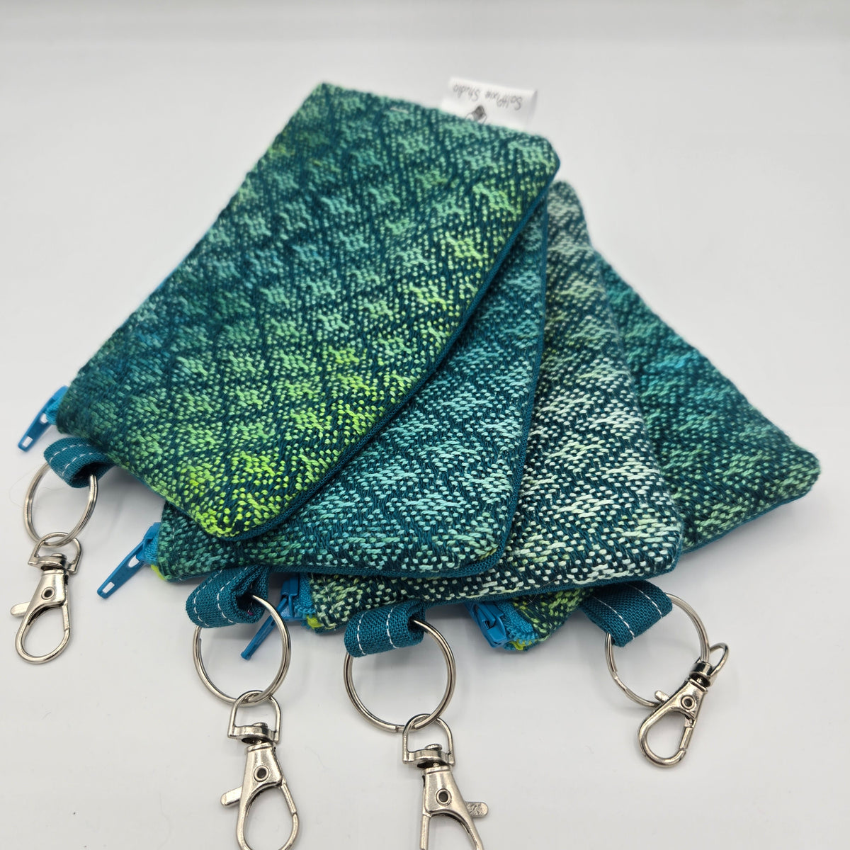 Mini Zipper Pouch | Handwoven Cotton & Tencel | Turquoise & Green Diamonds