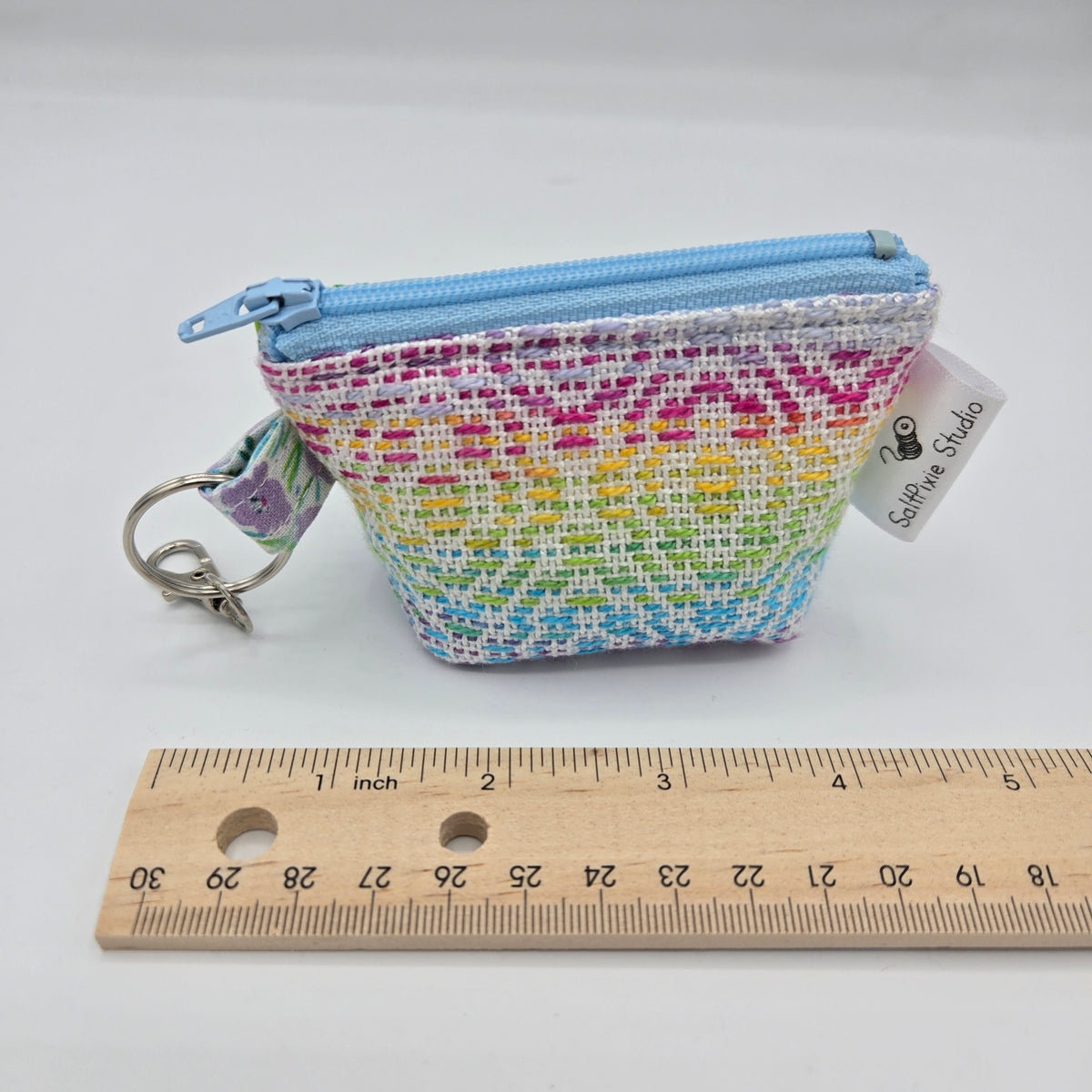 Super Tiny Mini Zip Clip Pouch | Handwoven & Tencel | Rainbow Gradient
