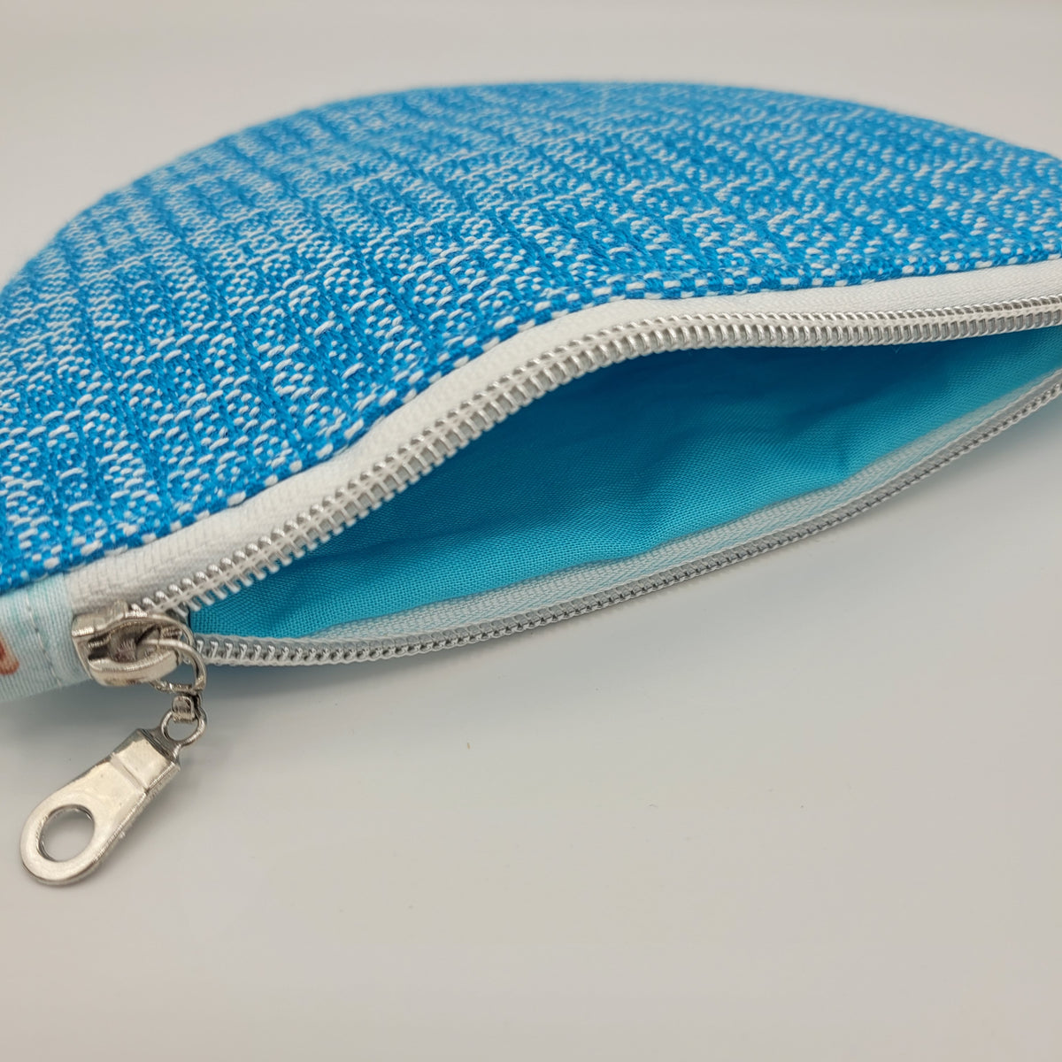 Curved Coin Purse | Handwoven + Cotton | Turquoise & Turtles