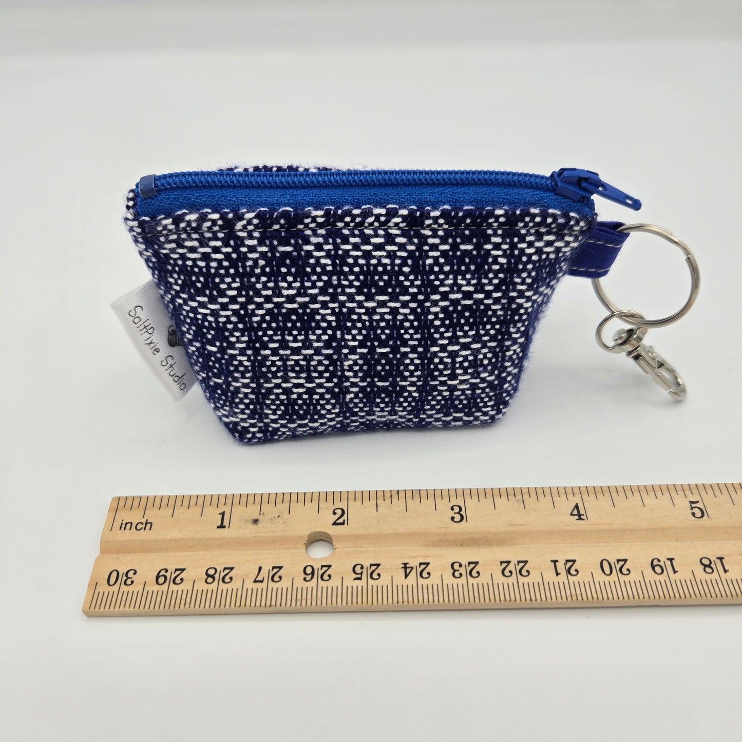 Super Tiny Mini Zip Clip Pouch | Handwoven | Navy Box Weave