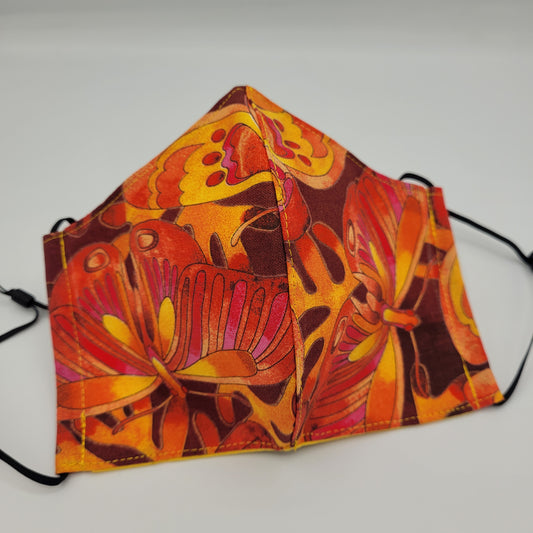 Cotton Face Mask w/ Filter Pocket | Adjustable Tie Ear Loops | Orange Butterfly | Washable Mask