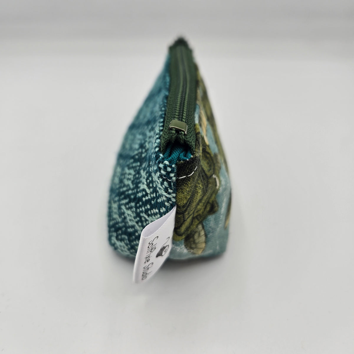 Super Tiny Mini Zip Clip Pouch | Handwoven & Tencel | Turquoise & Green Diamonds