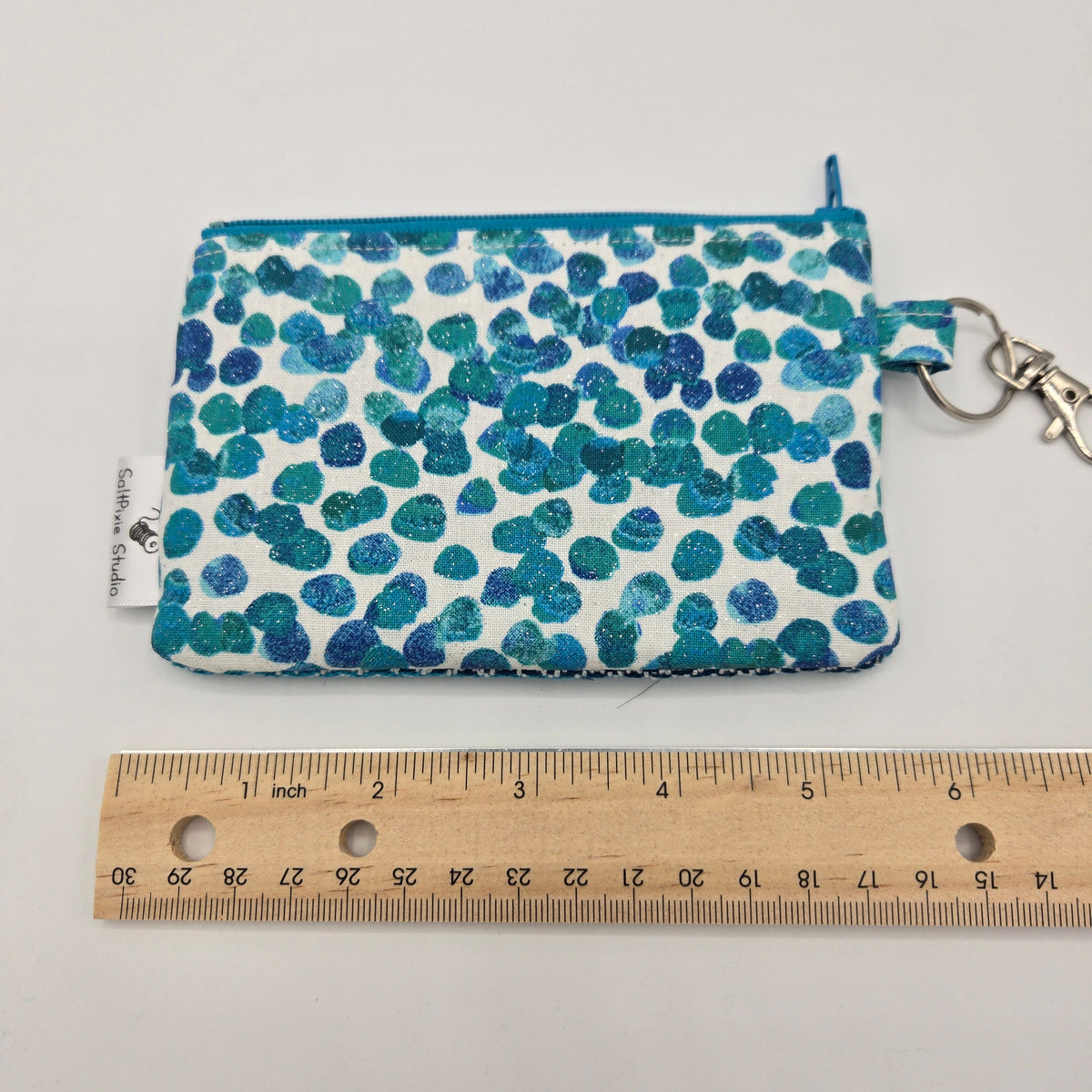 Mini Zipper Pouch | Handwoven Cotton & Tencel | Turquoise and Navy Stripes