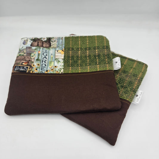 Zipper Pouch | Handwoven + Cotton | Vertical Garden Print | Medium