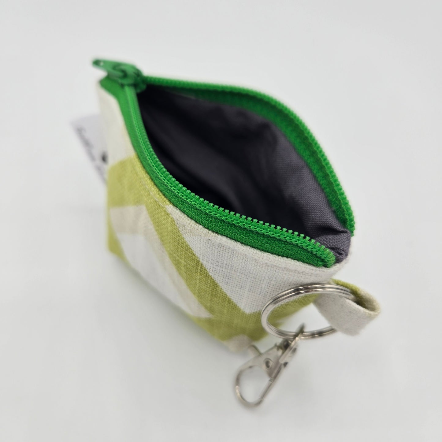 Super Tiny Mini Zip Clip Pouch | Handwoven & Linen | Olive and Lime Stripes