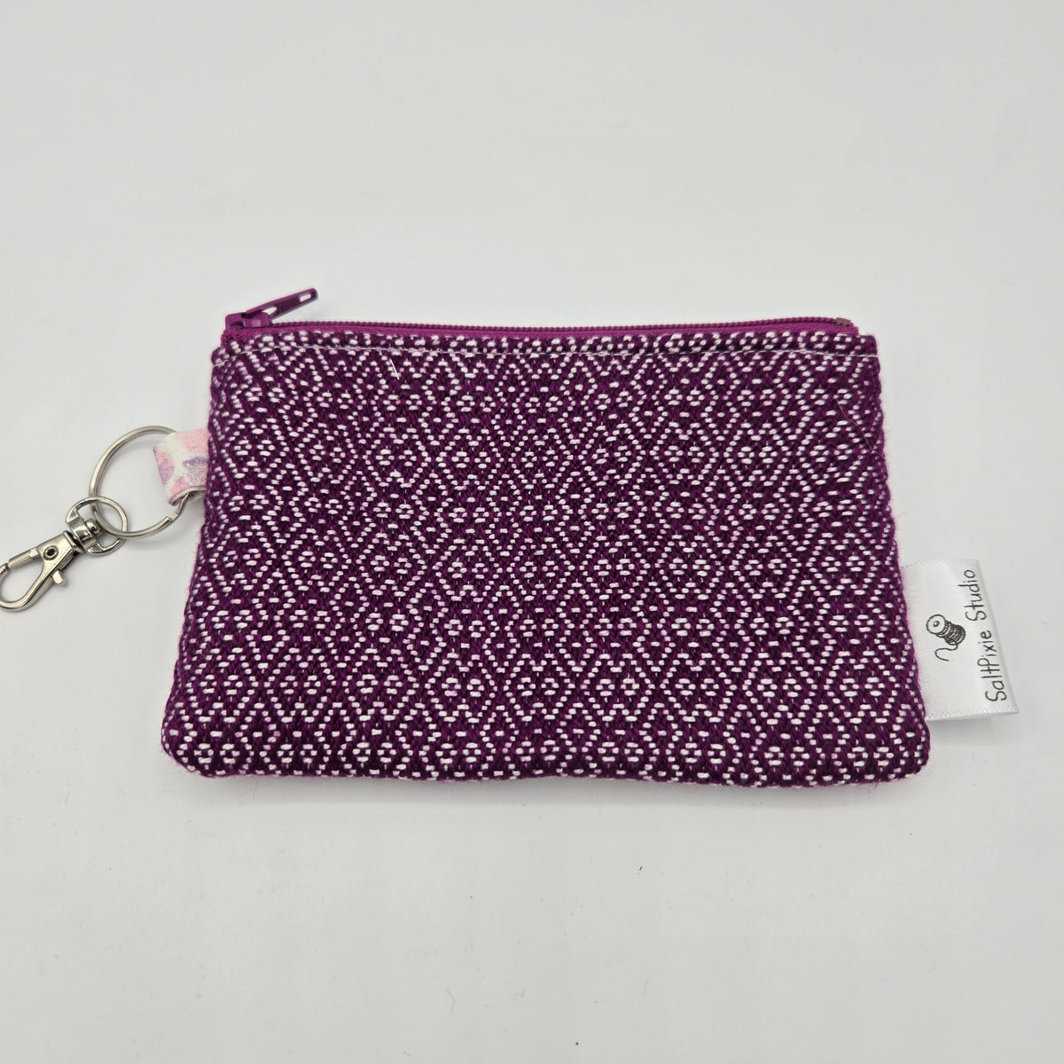 Mini Zipper Pouch | Handwoven Cotton & Tencel | Magenta Diamonds
