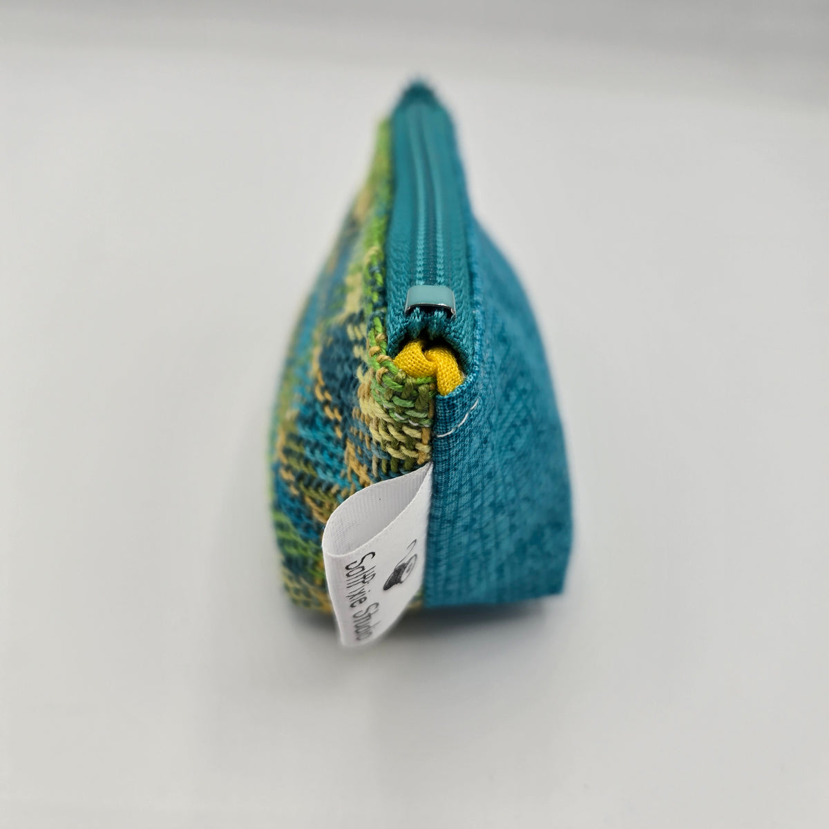 Super Tiny Mini Zip Clip Pouch | Handwoven & Tencel | Turquoise and Yellow Plaid