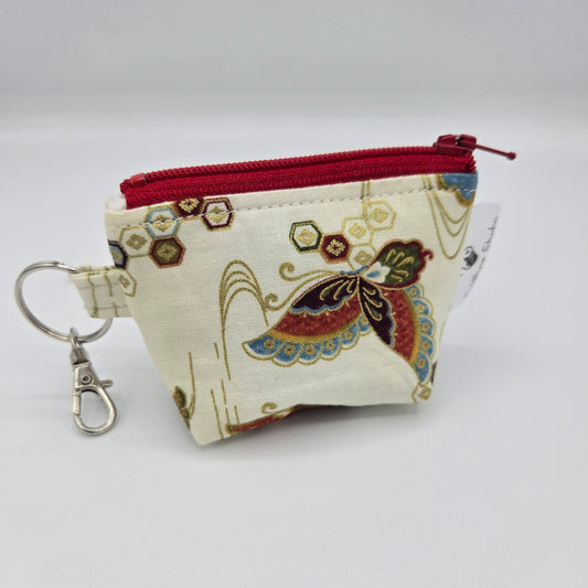 Super Tiny Mini Zip Clip Pouch | Handwoven + Cotton | Gold Lined Buttterflies