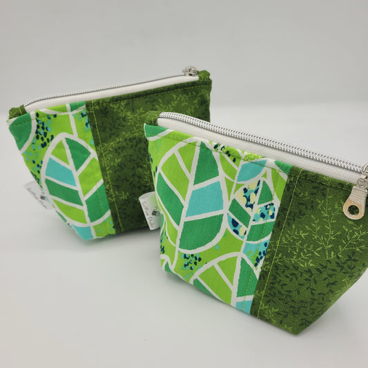Trinket Bag | Cotton Split Panel | Geometric Leaf