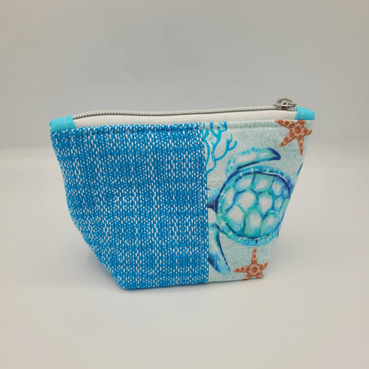 Trinket Bag | Handwoven + Cotton | Teal Turtles & Sea Stars