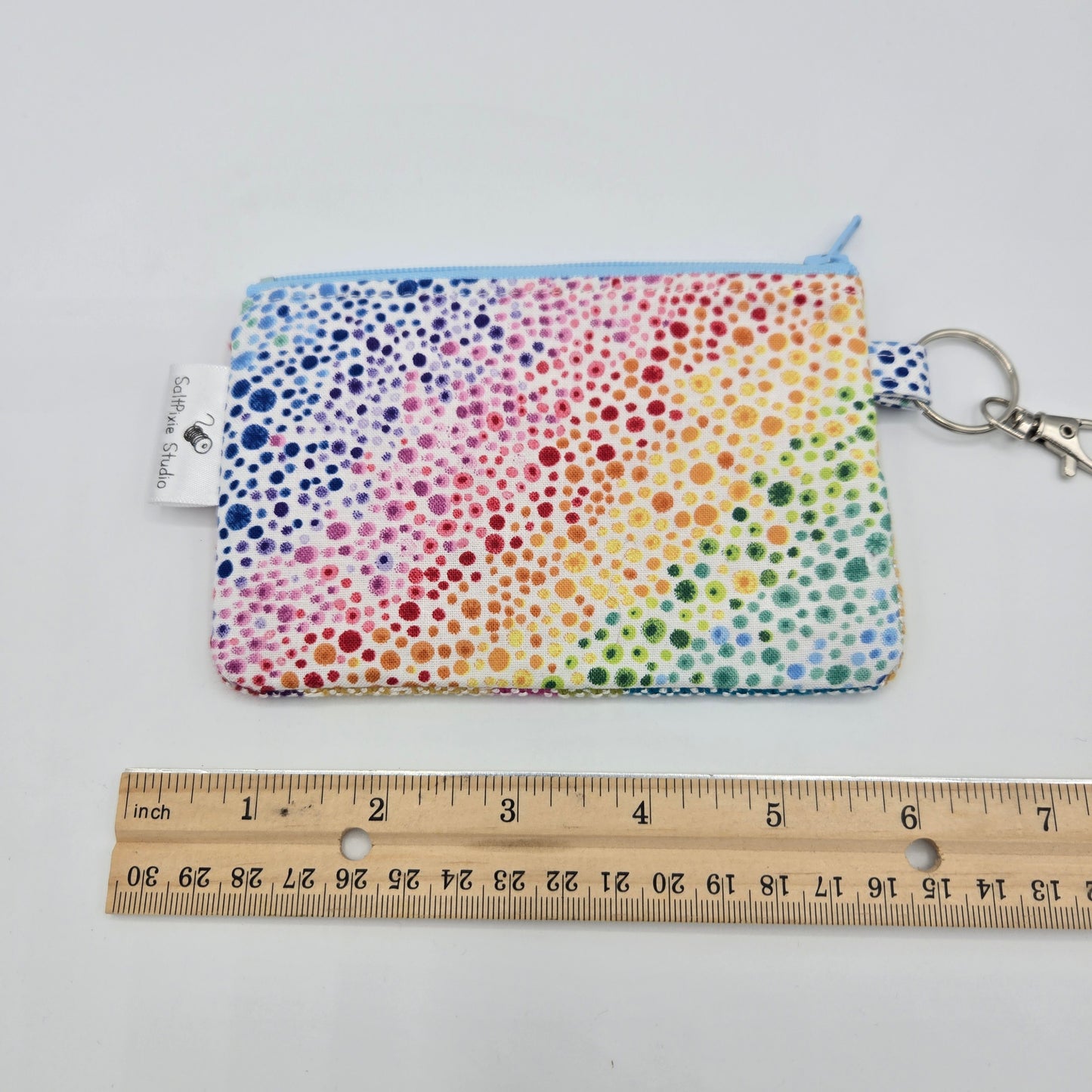 Mini Zipper Pouch | Handwoven Cotton & Tencel | Rainbow Dot Gradient