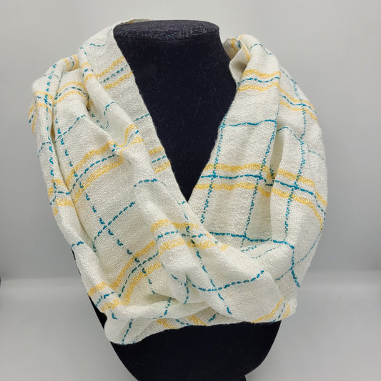 Cowl | Yellow/Blue Stripes | Rayon & Tencel Blend | Twisted Mobius Cowl