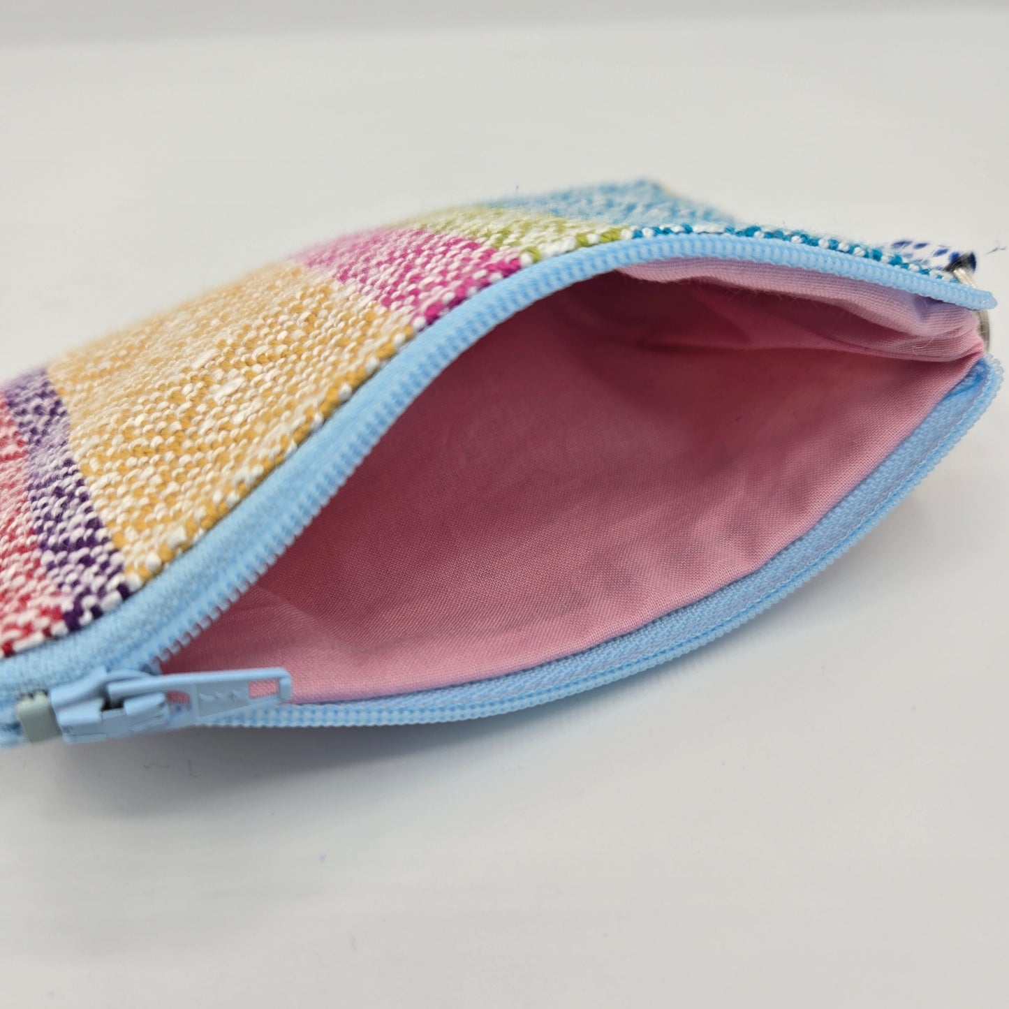 Mini Zipper Pouch | Handwoven Cotton & Tencel | Rainbow Dot Gradient