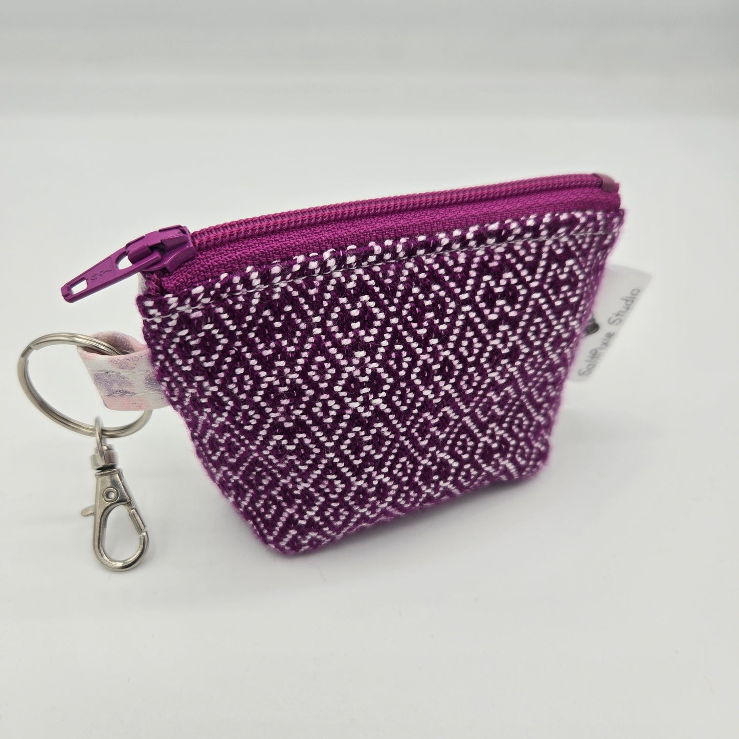 Super Tiny Mini Zip Clip Pouch | Handwoven & Tencel | Pink Diamonds and Bubbles