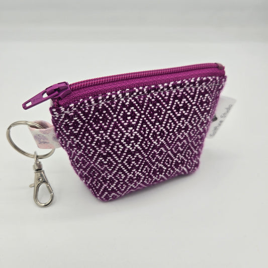 Super Tiny Mini Zip Clip Pouch | Handwoven & Tencel | Pink Diamonds and Bubbles