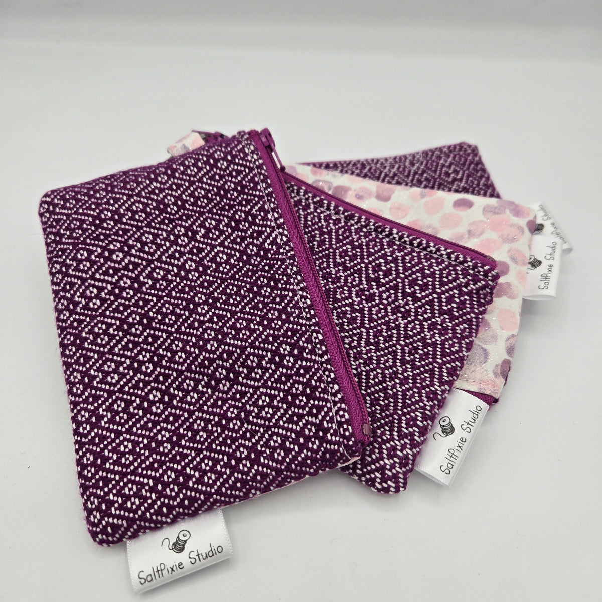 Mini Zipper Pouch | Handwoven Cotton & Tencel | Magenta Diamonds