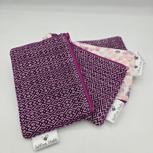 Mini Zipper Pouch | Handwoven Cotton & Tencel | Magenta Diamonds