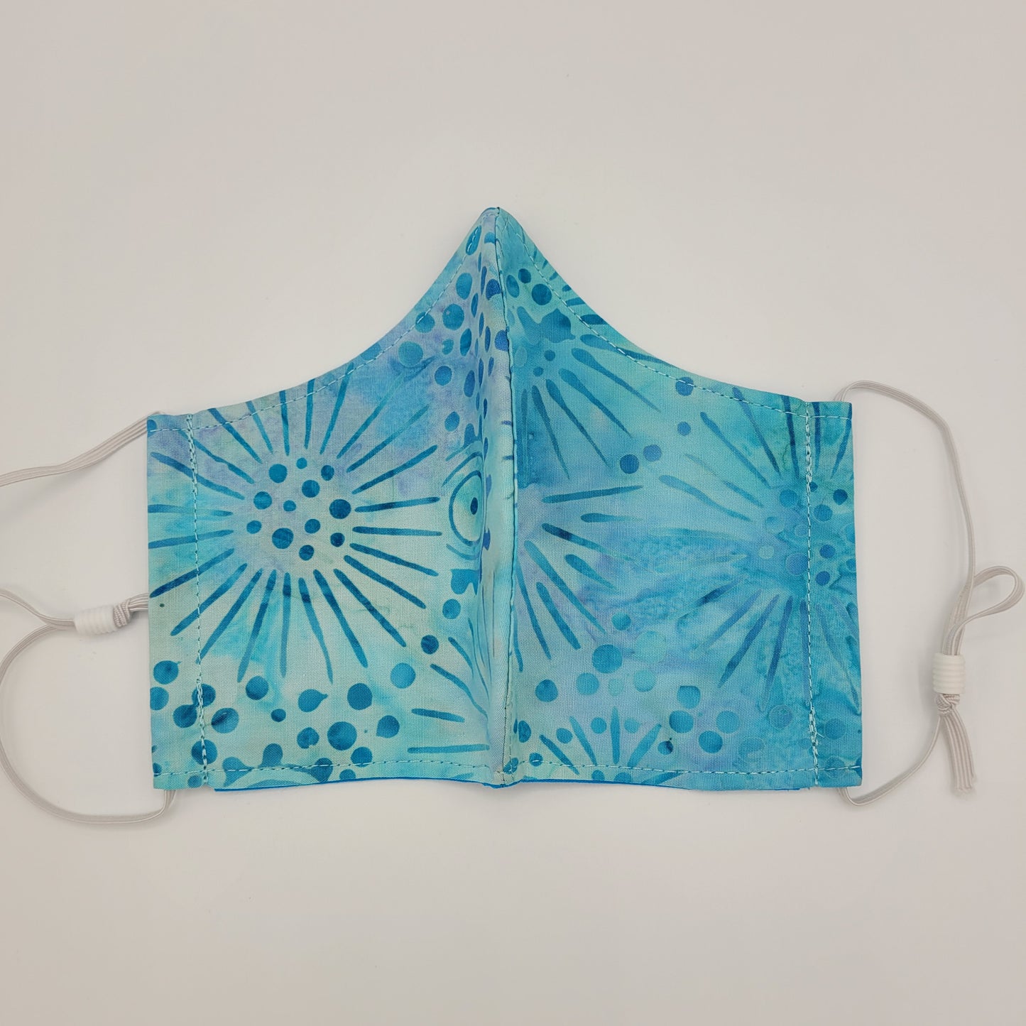 Cotton Face Mask w/ Filter Pocket | Adjustable Tie Ear Loops | Blue/Teal Batik | Washable Mask