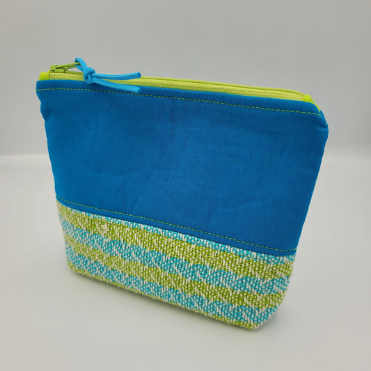 Zipper Pouch | Cecily Bag | Handwoven Blue & Green Linen | Small