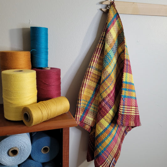 Dishtowel | Handwoven Kitchen Towel | 7 Color Stripes | Summer Sunset | Magenta
