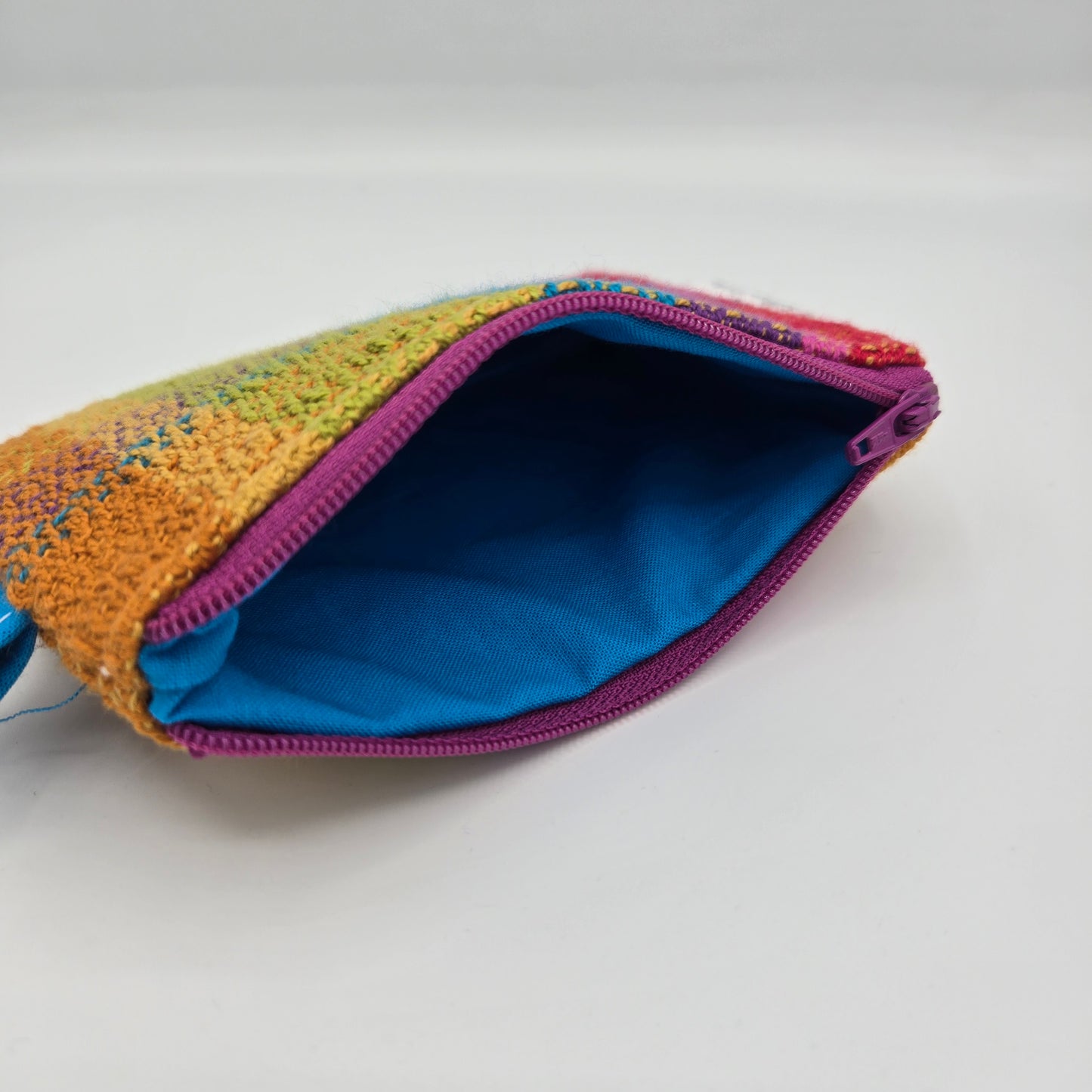 Mini Zipper Pouch | Handwoven & Cotton | Rainbow Bulky Stripes