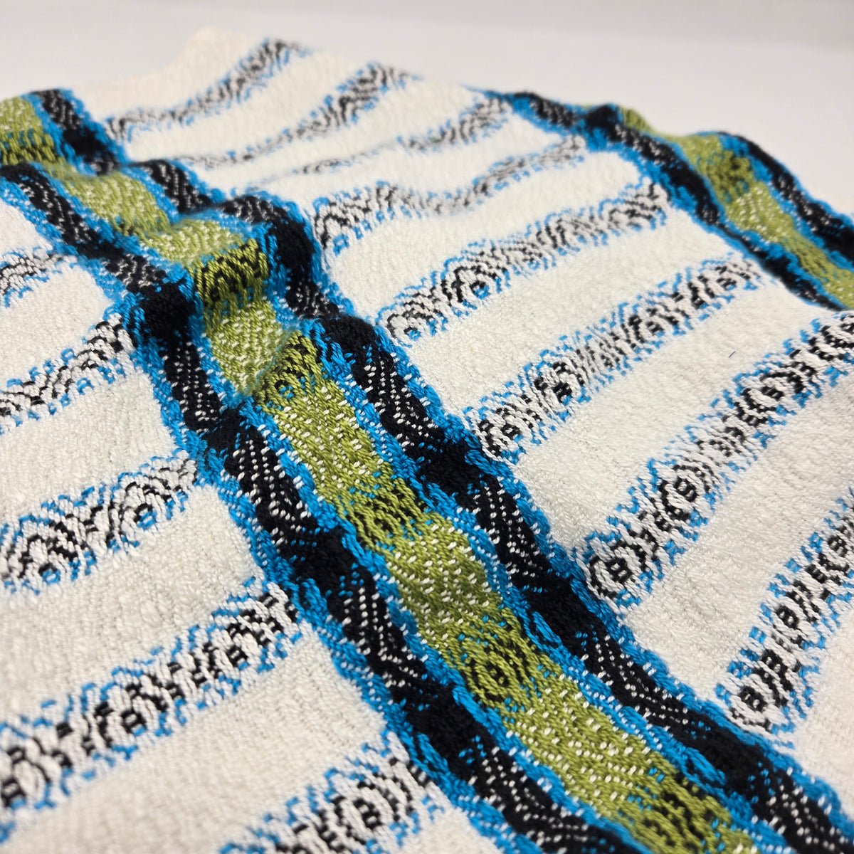 Cowl | Green/Blue/Black Lined Stripes | Rayon & Tencel Blend | Twisted Mobius Cowl