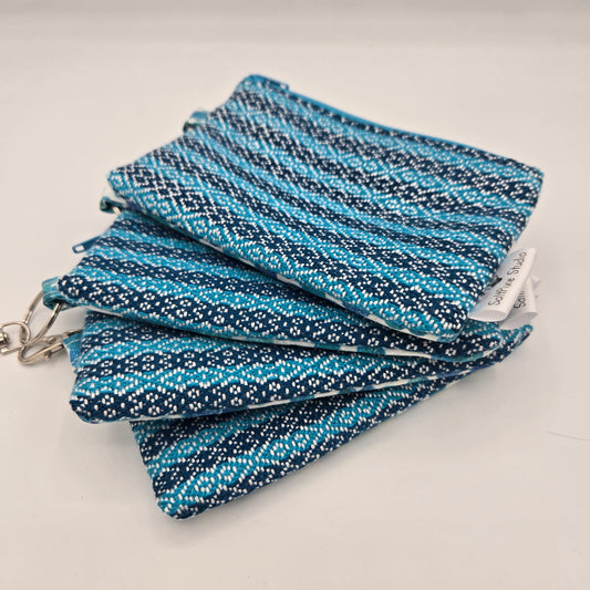 Mini Zipper Pouch | Handwoven Cotton & Tencel | Turquoise and Navy Stripes