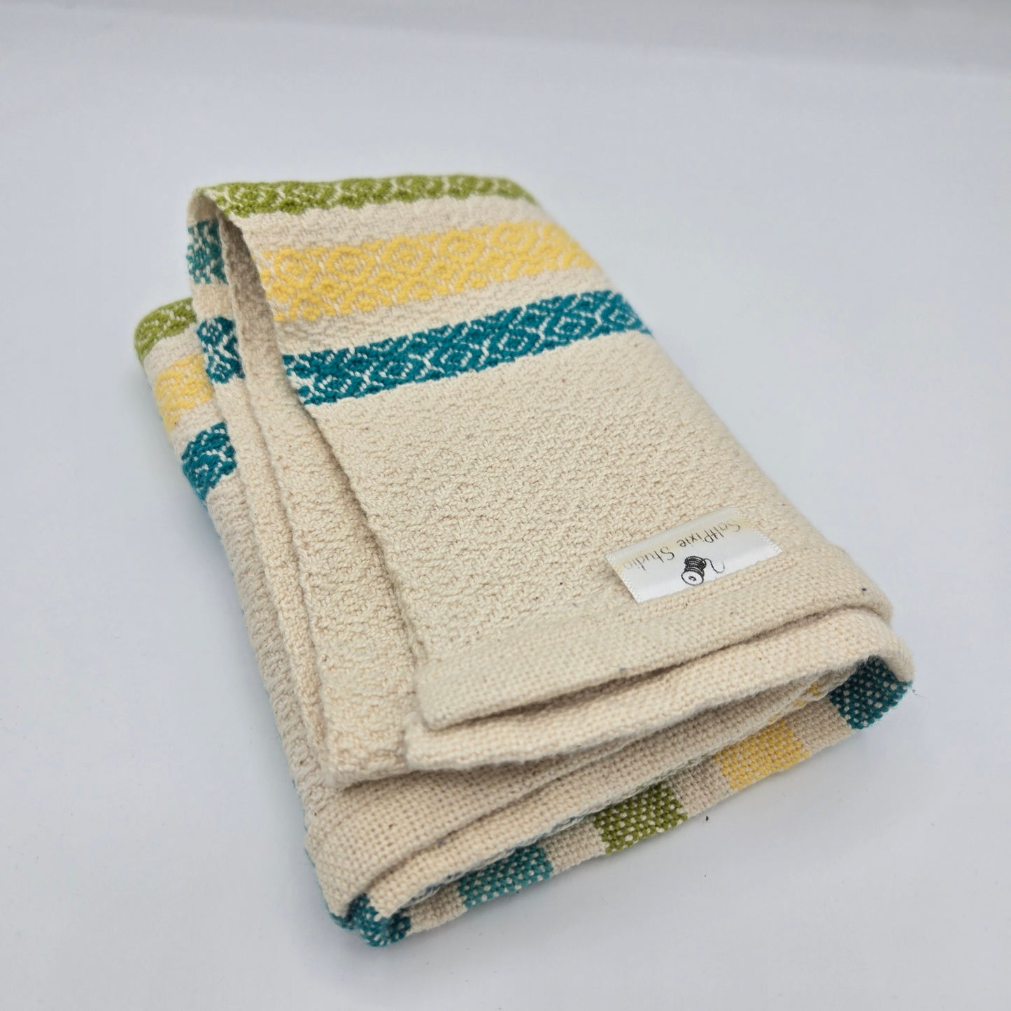 Dishtowel | Handwoven Kitchen Towel | 5 Color Stripes | Teal Green Yellow