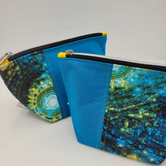 Zipper Pouch | Two Panel Cotton | Blue Galaxy | Medium