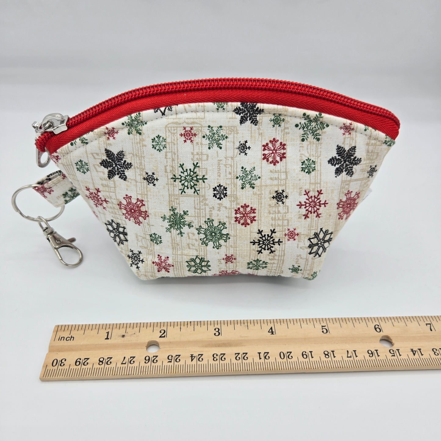 Curved Zipper Bag | Handwoven + Cotton | Snowflake Green and Red Stripes | Small