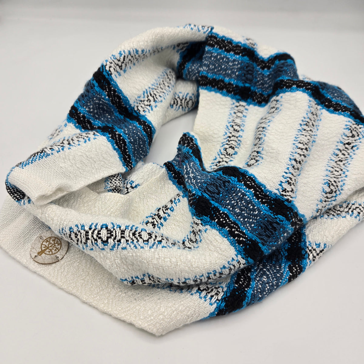 Cowl | Black/Navy/Teal Lined Stripes | Rayon & Tencel Blend | Twisted Mobius Cowl