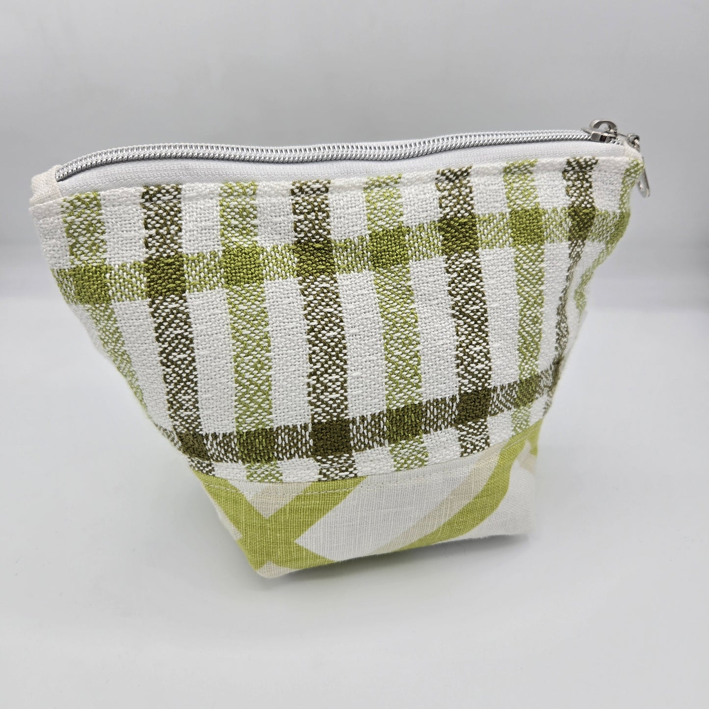 Zipper Pouch | Handwoven + Linen | Olive and Lime Stripes | Small