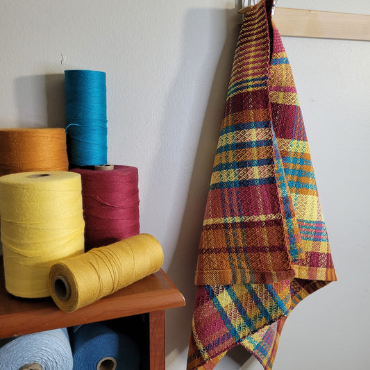 Dishtowel | Handwoven Kitchen Towel | 7 Color Stripes | Summer Sunset | Orange