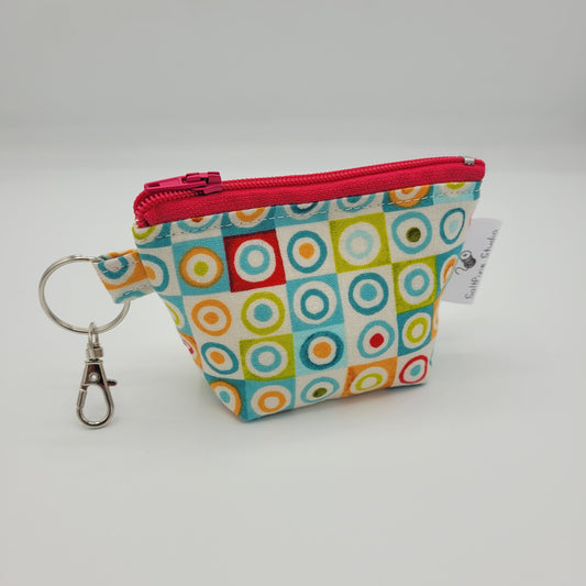 Super Tiny Mini Zip Clip Pouch | Cotton | Geometric Circles in Circles