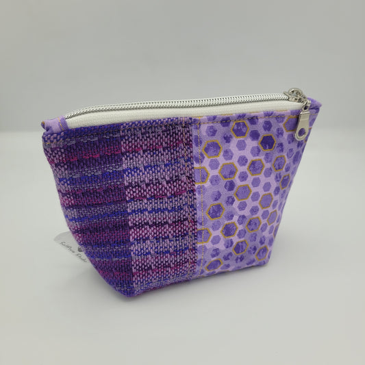 Trinket Bag | Handwoven + Cotton | Hexagon Purples & Gold
