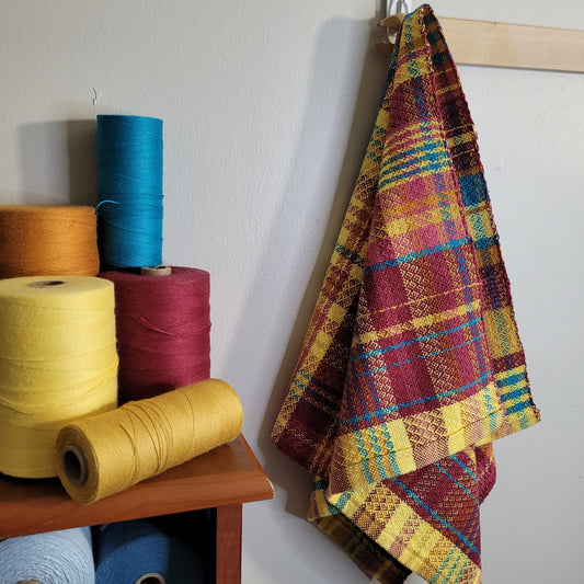 Dishtowel | Handwoven Kitchen Towel | 7 Color Stripes | Summer Sunset | Yellow