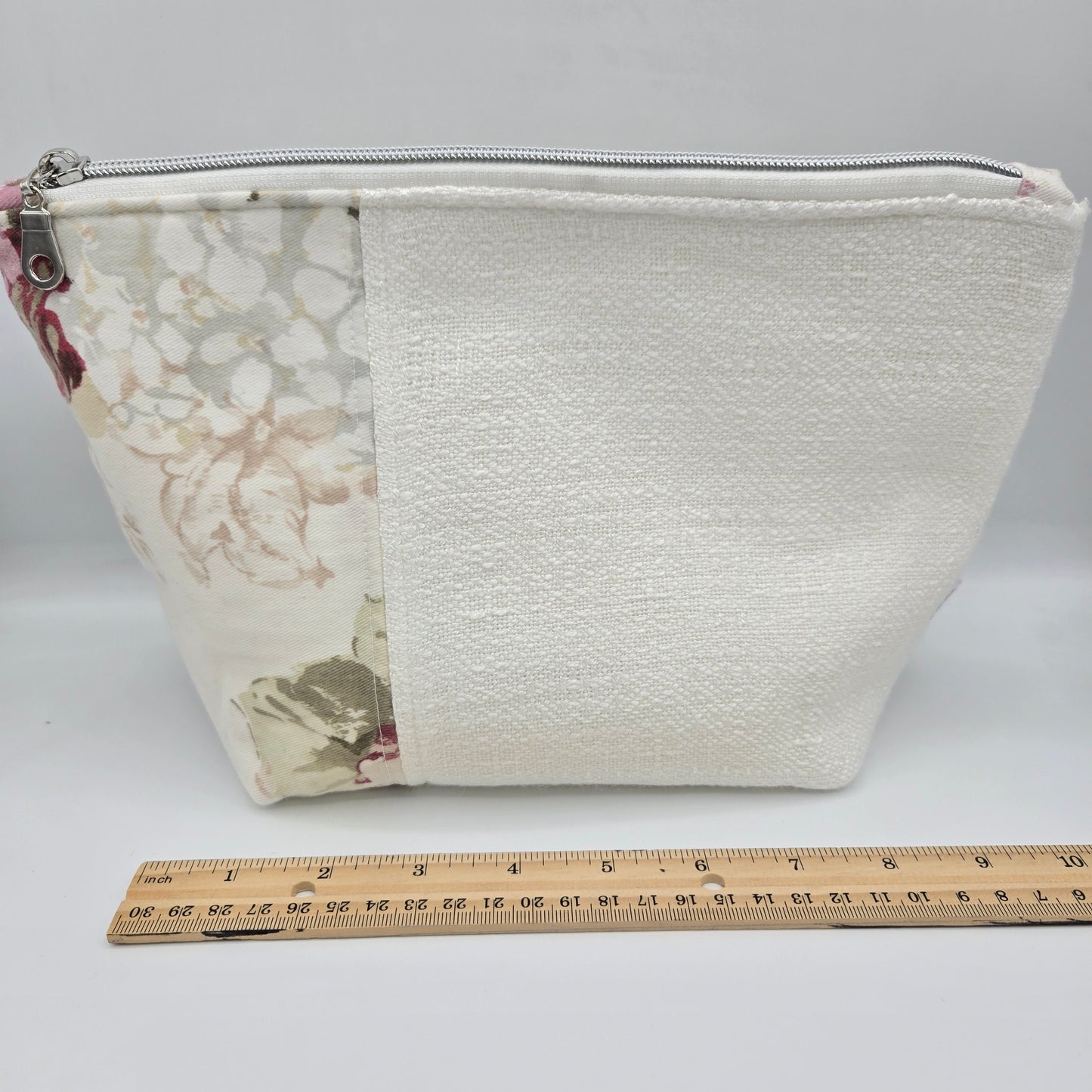 Zipper Pouch | Handwoven + Cotton | White Floral & Roses | Large