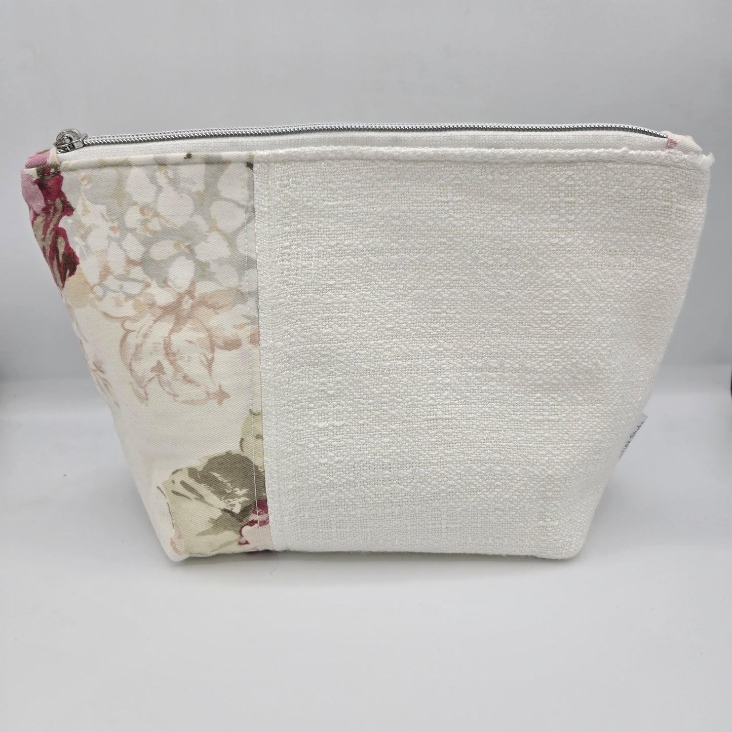 Zipper Pouch | Handwoven + Cotton | White Floral & Roses | Large