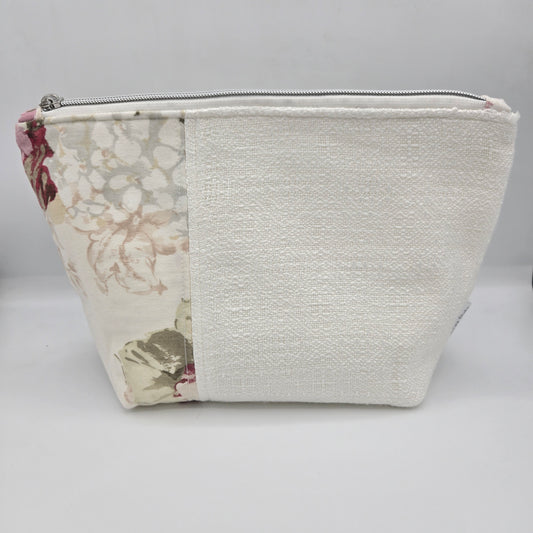 Zipper Pouch | Handwoven + Cotton | White Floral & Roses | Large