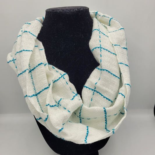 Cowl | Blue Lined Stripes & Boxes | Rayon & Tencel Blend | Twisted Mobius Cowl