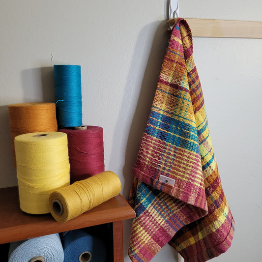 Dishtowel | Handwoven Kitchen Towel | 7 Color Stripes | Summer Sunset | Pink