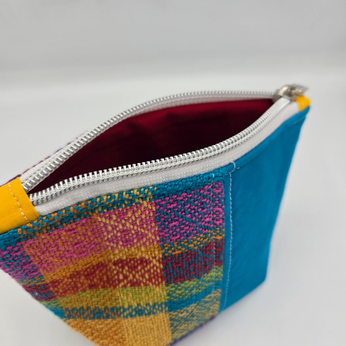 Trinket Bag | Handwoven + Cotton | Turqouise and Rainbow